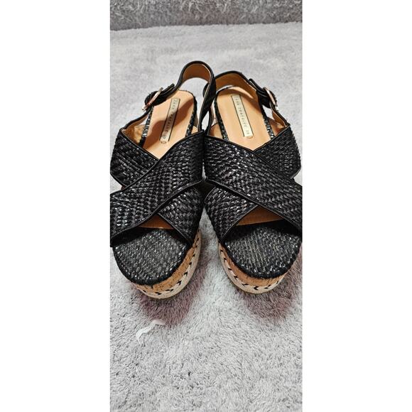 Zara Trafaluc Black Woven Cork Contrast Wedge Platform‎ Sandals 39 8.5 Flatform - Picture 3 of 7